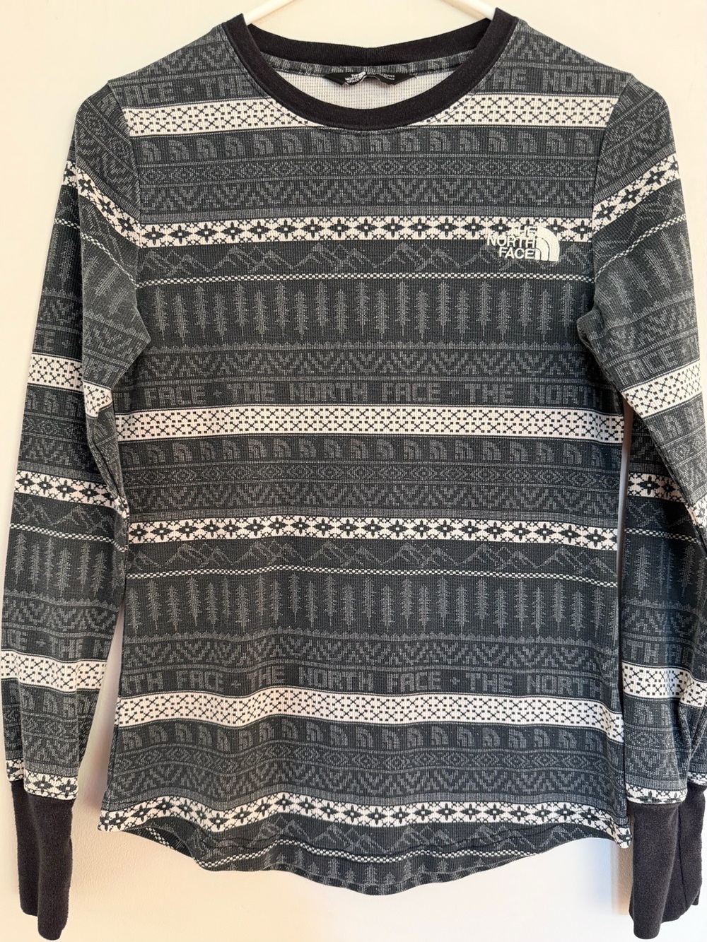 The North Face Womens Waffle-Knit Ribbed Trim Thermal Top S Small